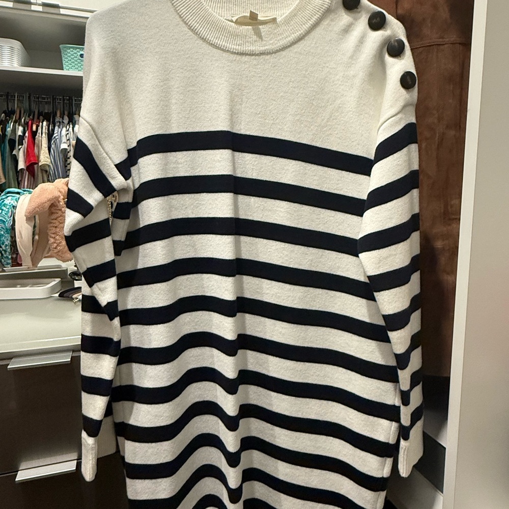 Sezane Briella Dress Ecru Maxi Stripes / Navy - Size XS - Picture 2 of 2